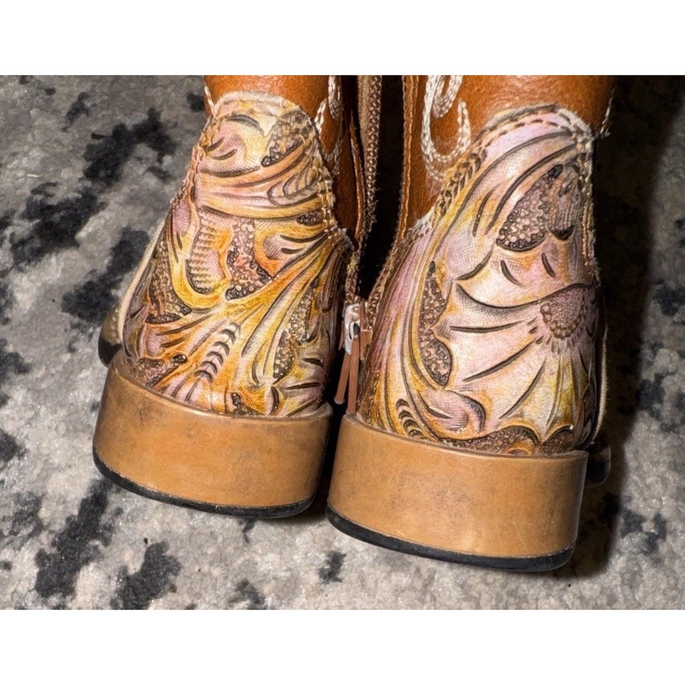 Twister Toddler Brown Sz 5 Tooled Leather Rodeo Western Boots Zip - Picture 3 of 6